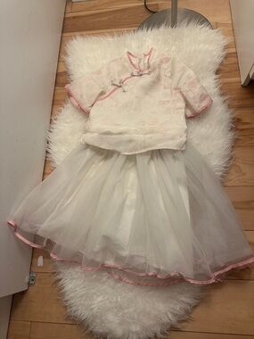 Girls White and Pink Traditional Style Costume Dress